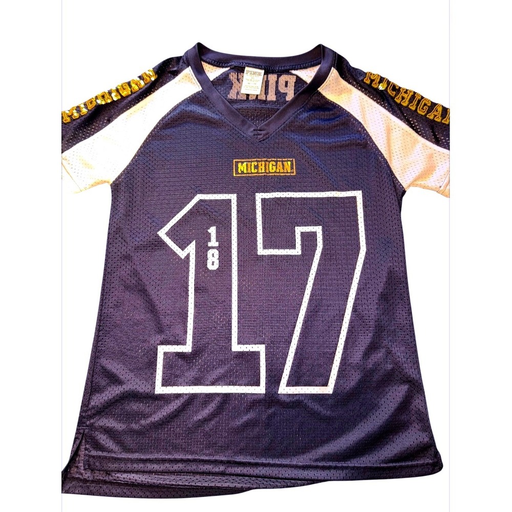 Victoria's Secret PINK Michigan Wolverines Sequin Mesh Jersey Navy Blue XS 17